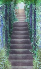 路地裏のレンガ造りのお家の外壁と階段の風景背景壁紙