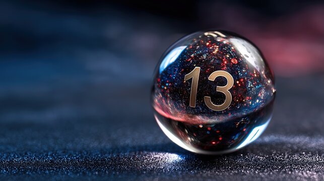 Glass Orb with Number Thirteen and Glow - Powered by Adobe