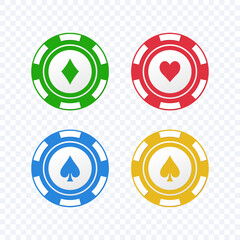 casino poker cards and chips. Card aces. aces of all four suits, diamonds, spades, hearts, clubs.