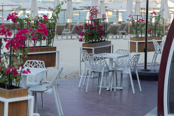 Beautiful views, public space city cafes, on a summer day