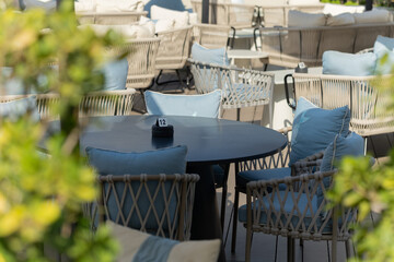 Beautiful views, public space city cafes, on a summer day