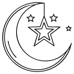 Obraz premium Elegant line art illustration of a crescent moon with hanging star and surrounding celestial elements