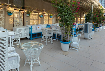 Beautiful views, public space city cafes, on a summer day