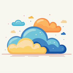 Pixel Art Sky with Fluffy Clouds in Shades of Blue Orange and Yellow Against a Light Cream Background