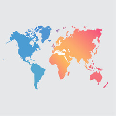 Obraz premium Colorful World Map With Gradient Colors Showing Continents And Oceans With A Subtle Light Gray Background And No Text Or Logos
