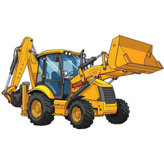 Yellow Backhoe Loader Construction Vehicle Illustration.