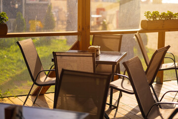 Beautiful views, public space city cafes, on a summer day