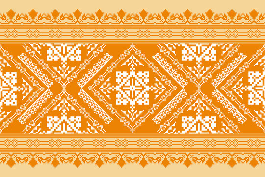 Traditional Cross-Stitch Embroidery - Detailed Vector Illustration for Textile Print Design ,pixel pattern. Design for clothing fabric textile ornamentation embroidery Hand stitched pattern.