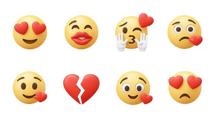 Collection of Expressive Emoji Icons Depicting Love and Emotion