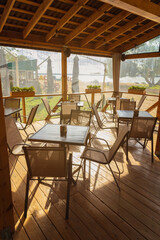 Beautiful views, public space city cafes, on a summer day