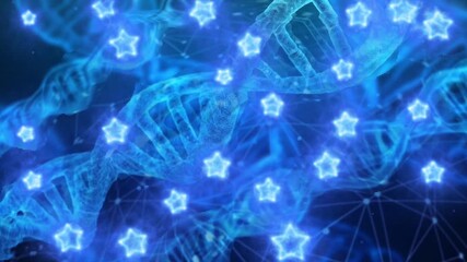 Bright DNA helix spinning with glowing stars for science and futuristic medical content - Powered by Adobe
