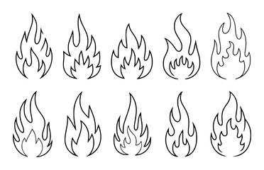 Collection of Stylized Flame Icons in Black and White Outline