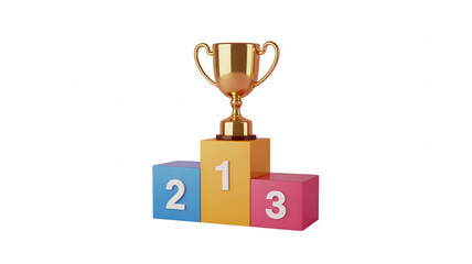 A Golden Trophy Rests Atop a Colorful Podium for First Place