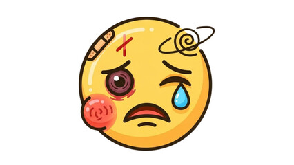 Vector illustration of a beaten up and injured emoticon showing pain and sadness
