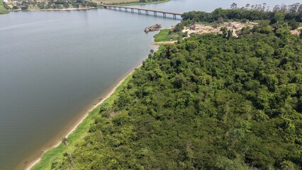 Fototapeta premium Dourado River in the interior of São Paulo state, in the interior of Brazil; the Dourado River is an extension of the Tietê River.