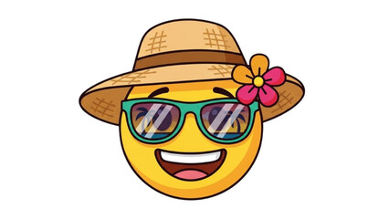 Summer Emoji Smiling Face with Sunglasses, Hat, and Flower - Sunny Vacation