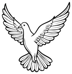 Obraz premium Outlined flying dove. Symbol of peace and freedom. Black and white graphic.