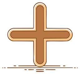 Fototapeta premium Brown Plus Sign Shape with Rounded Edges and Simple Outline Detail
