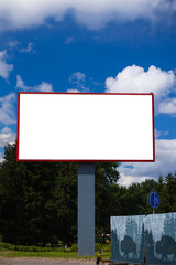 White billboard along the highway. Background for design and advertising.
