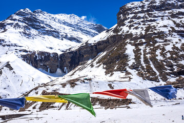 Serene Landscape of Sissu waterfall near Sissu village in Lahaul Spiti district of Himachal Pradesh, India. It is famous among tourists as it is well connected by Rohtang tunnel north portal.