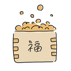 Masu Box with Beans – Setsubun Illustration