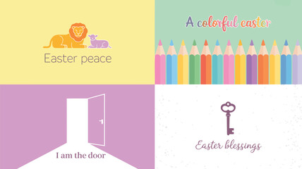 Easter themed collage with symbols of peace color invitation and blessings