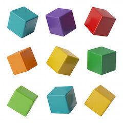 Nine brightly colored cubes arranged in a 3x3 grid on a white background