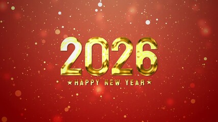 Golden 2026 happy new year text on red background. Festive design for social media posts, greeting cards, banners, and invitations. - Powered by Adobe