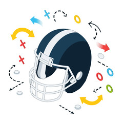 American Football Helmet with Strategy Play Diagram.