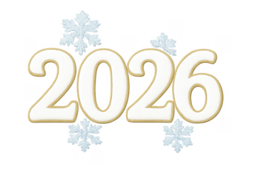 2026 year numbers with snowflakes and transparent background