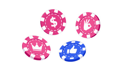 Colorful casino chips with symbols and icons