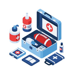 Isometric First Aid Kit with Sports Equipment.