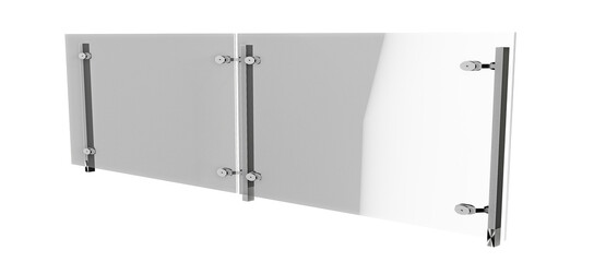 isolated minimalist clear glass panel barrier. sleek architectural component with chrome fixtures for modern stairs and balconies.