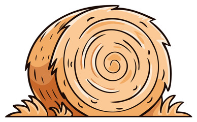 Round hay bale with dry grass detail and cartoon illustration style