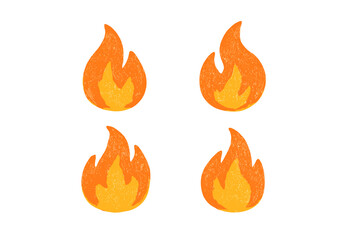 Illustrations of four colorful flames showing vibrant shades of orange and yellow in a simple design