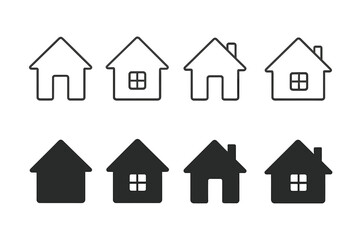 Different styles of simple house icons in various colors and outlines, suitable for design work, showcasing creativity and diversity