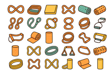 Various colorful exercise and fitness equipment shapes suitable for workouts at home or in the gym