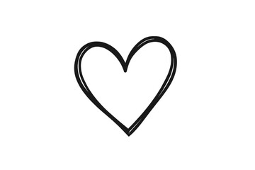 Simple black heart outline drawn on white background represents love and affection in a minimalist style