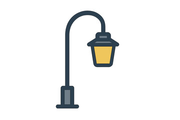 Fototapeta premium Vintage street lamp design illuminated at dusk in a quiet neighborhood