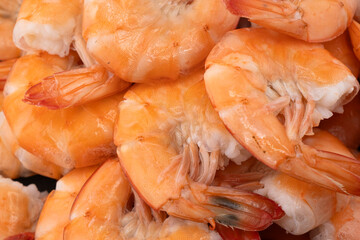 Red argentine shrimp texture background. Large tiger shrimp surface pattern.