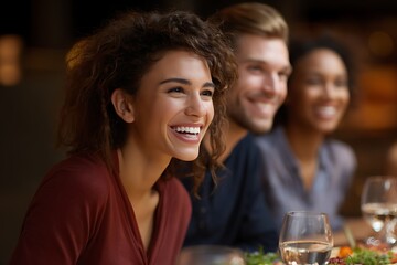 The joy of genuine friendship as a diverse group shares an evening meal together