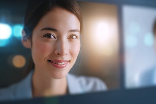 Stylized split screen interface showing people collaborating remotely during a video call - Powered by Adobe