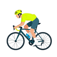 Naklejka premium Cyclist in yellow helmet and gear riding a road bike