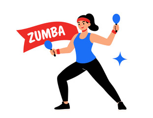 Fototapeta premium Energetic Woman Dancing Zumba with Maracas
