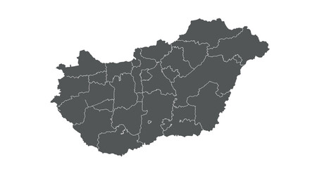Obraz premium Outline map of hungary with regional borders in grayscale