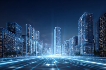 Obraz premium Spectacular long exposure view of a vibrant modern city at night