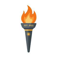 Flaming torch with EST 2022 and sun emblem