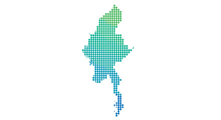 Colorful dot pattern map of myanmar in gradient design