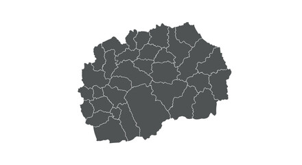 Naklejka premium North macedonia map with regions in dark gray silhouette style on white background