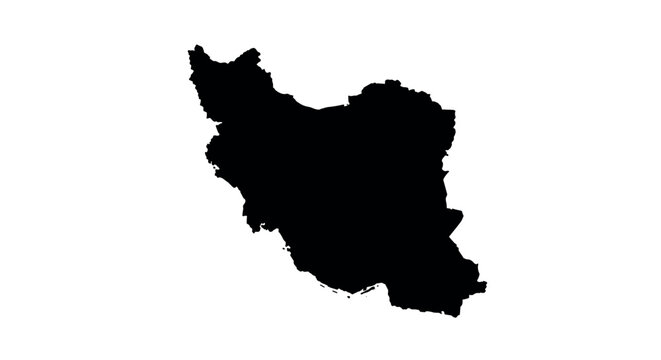 Black silhouette of iran map on white background with isolated design element